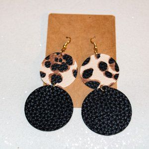 Faux leather leopard earrings